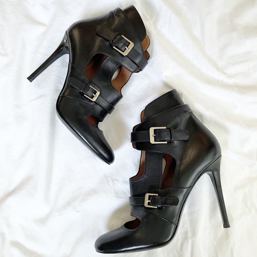 Laurence Dacade Black Leather Biker Bootie Heels
